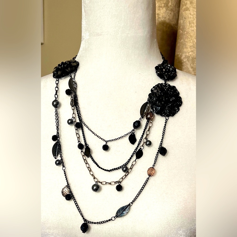 Bohemian Style Multi Layered Strains Black Floral… - image 2